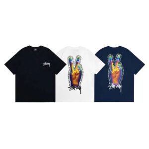 Kakobuy STUSSY PeaceSignTee Peace Gesture Printed Men's and Women's Short Sleeve