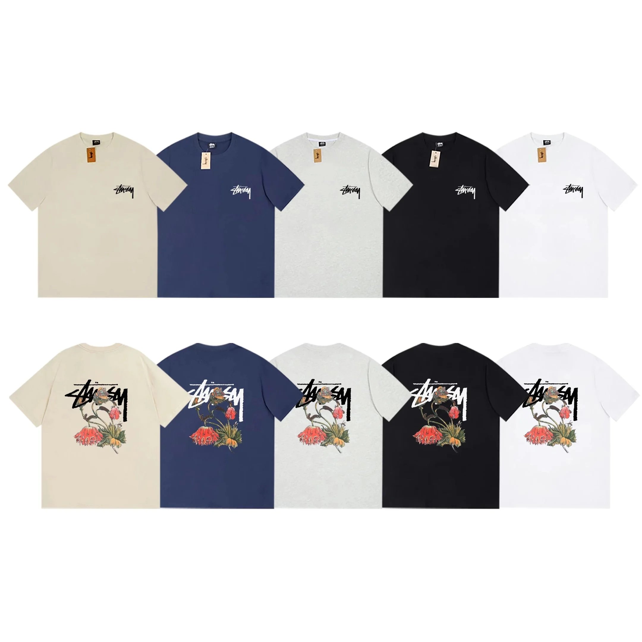 - Kakobuy Stussy Printed Letter Floral Round Neck Short Sleeve Tee