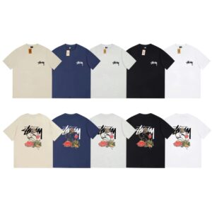 Kakobuy Stussy Printed Letter Floral Round Neck Short Sleeve Tee