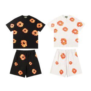 Kakobuy DENIM TEARS flame print fringe shorts short sleeve t-shirt set