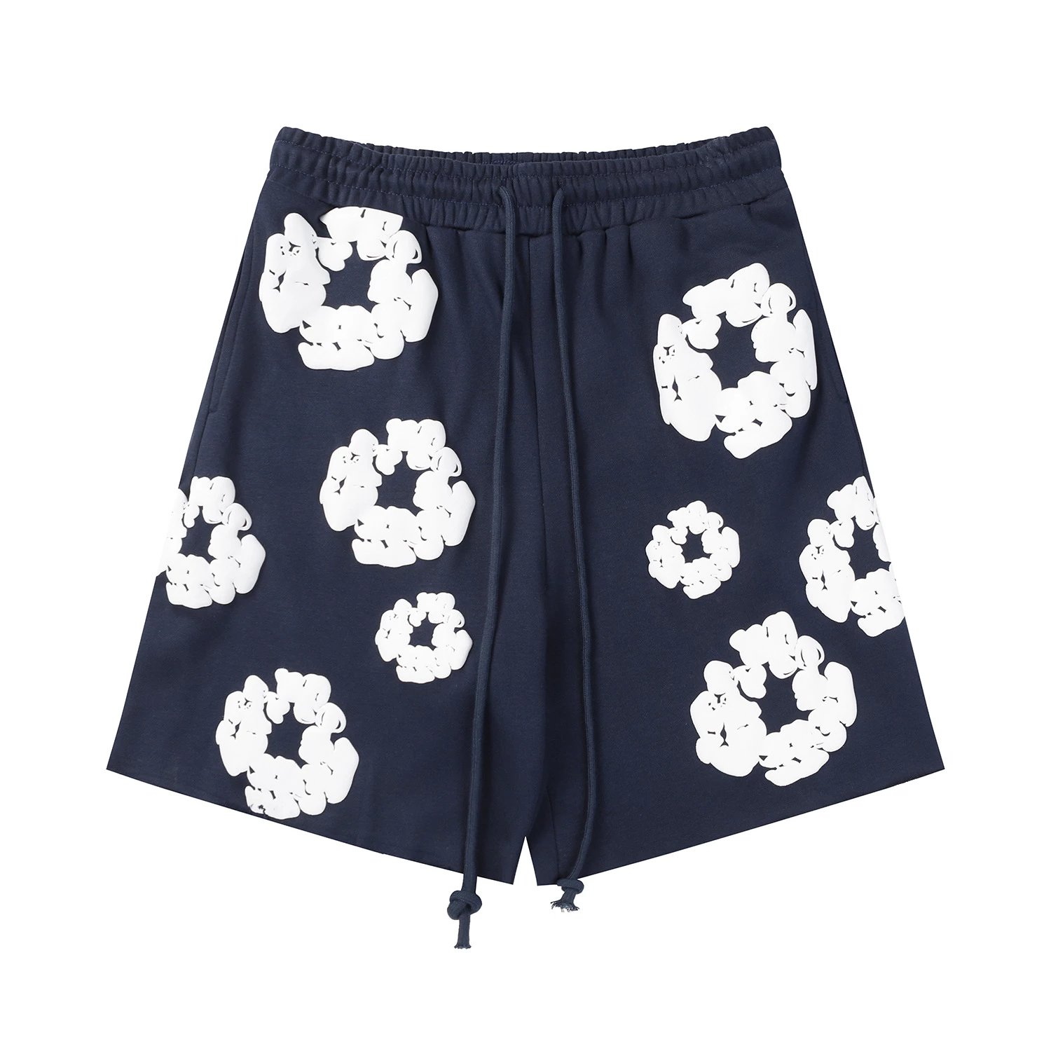 - Kakobuy DENIM TEARS Foam Printed High Street Shorts Dark Blue