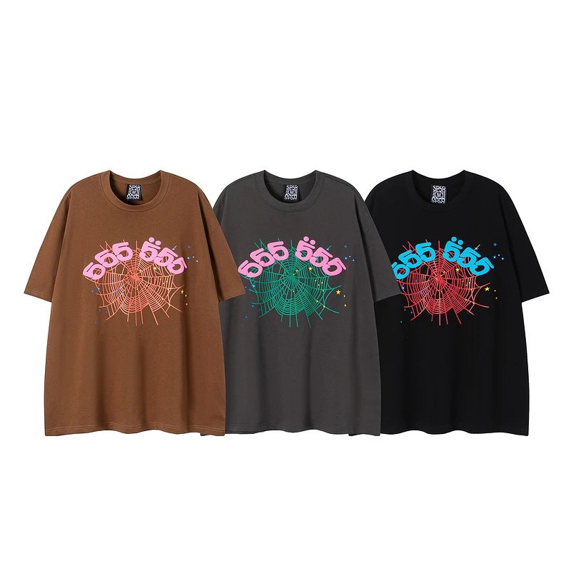 - Kakobuy Sp5der cotton T-shirt printed spider web logo