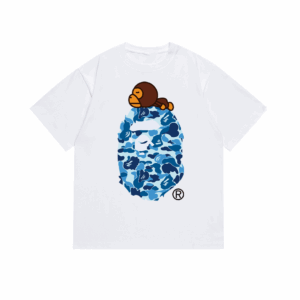 Kakobuy bape Monkey Camouflage Short Sleeve White Blue Camo