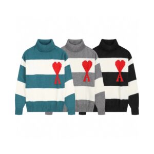 Kakobuy Ami Big Heart Striped Knit Turtleneck Sweater