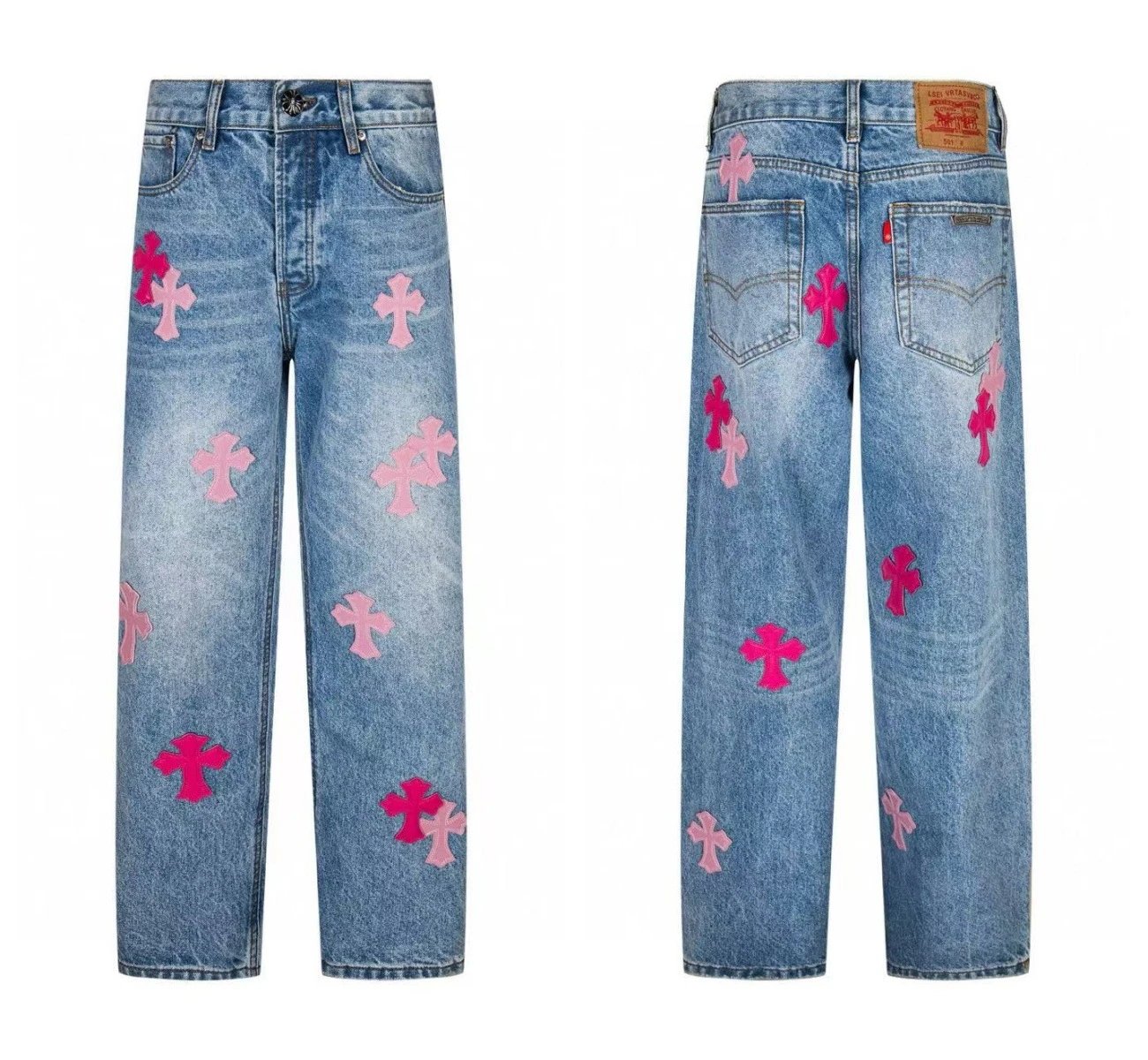 - Kakobuy Chrome Hearts Cross Denim Patch Jeans