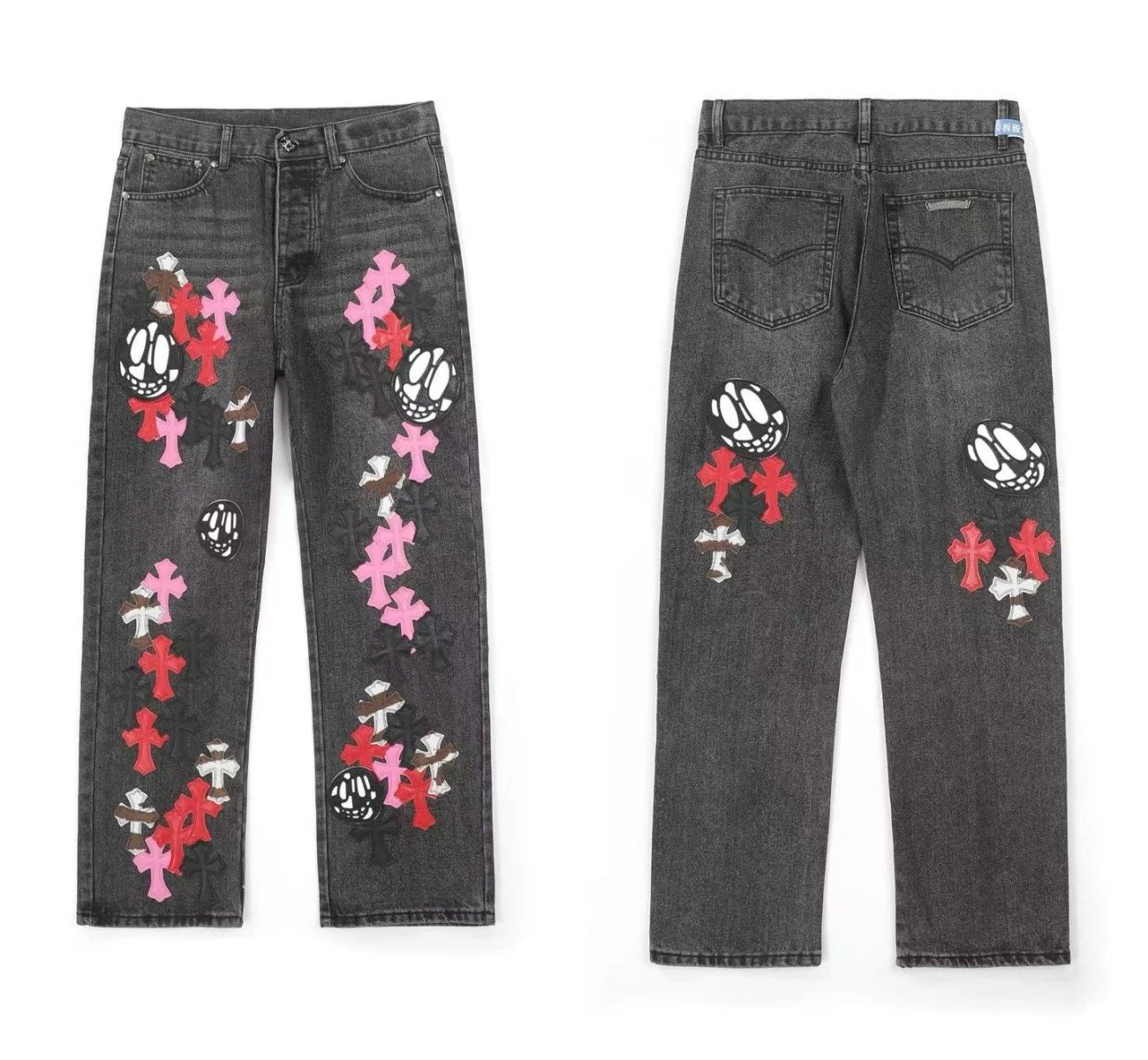 - Kakobuy Chrome Hearts Cross Denim Patch Jeans