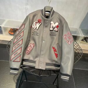 Kakobuy AC Milan Heavy Craft Embroidery Patchwork Leather Sleeve OFF Hundred Baseball Jacket