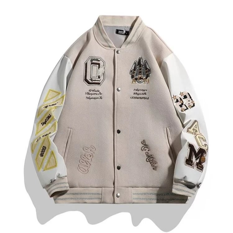 - Kakobuy AC Milan Heavy Craft Embroidery Patchwork Leather Sleeve OFF Hundred Baseball Jacket