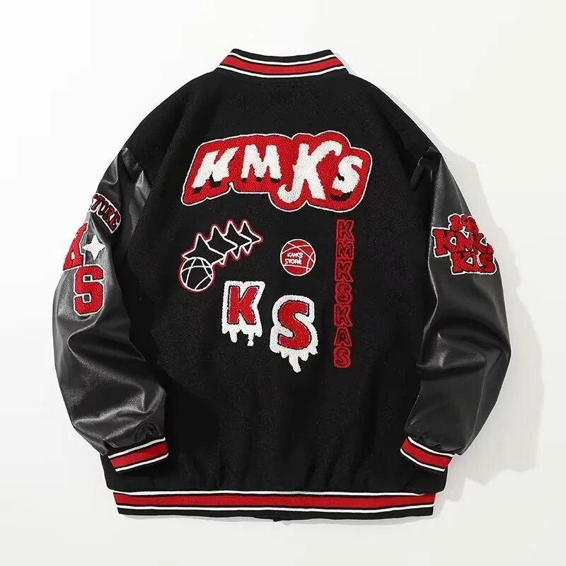 - Kakobuy AC Milan Heavy Craft Embroidery Patchwork Leather Sleeve OFF Hundred Baseball Jacket