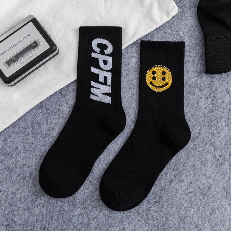 - Kakobuy Drew Smiley Face Rhinestone Sports Knee-High Socks
