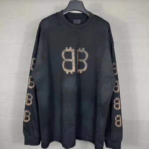 Kakobuy Balenciaga High Version SS24 Front and Back Double B Mud-dyed Distressed Long Sleeve