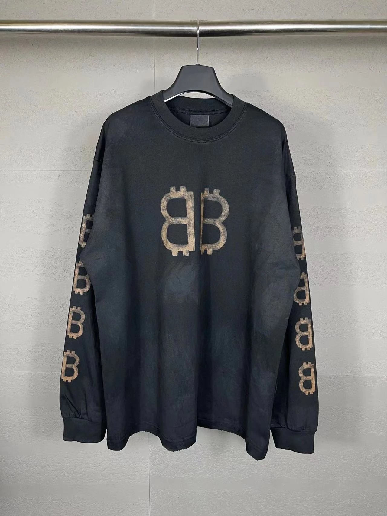- Kakobuy Balenciaga High Version SS24 Front and Back Double B Mud-dyed Distressed Long Sleeve