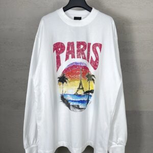 Kakobuy Balenciaga High Version 2025 New Hawaiian Sunset Coconut Tree Iron Tower Pullover