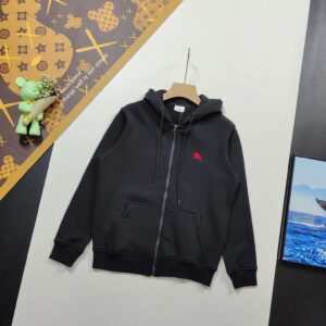 Kakobuy Burberry War Horse Embroidered Logo Cardigan Hoodie, Black