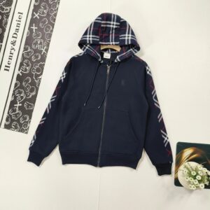 Kakobuy Burberry Classic Check Letter Embroidered Cardigan Hoodie, Blue