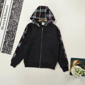 Kakobuy Burberry Classic Check Letter Embroidered Cardigan Hoodie, Black
