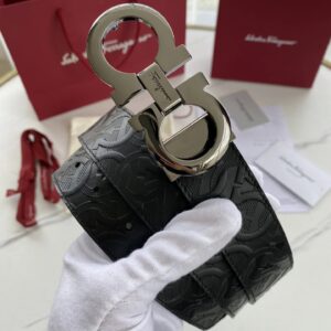 Ferragamo Men's Belt with Silver Buckle