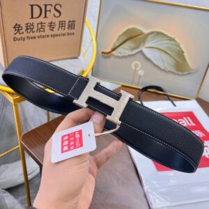 Hermes Black H-Buckle Men's Belt