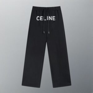 Celine Letter Print Drawstring Casual Pants in Black