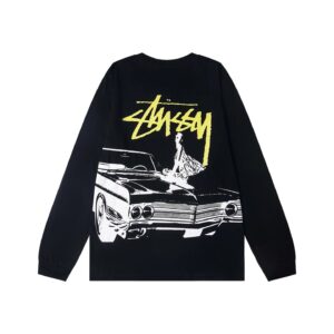 Stussy Crew Neck Letter Car Beauty Print Minimalist Long-Sleeve American Vintage Unisex T-Shirt