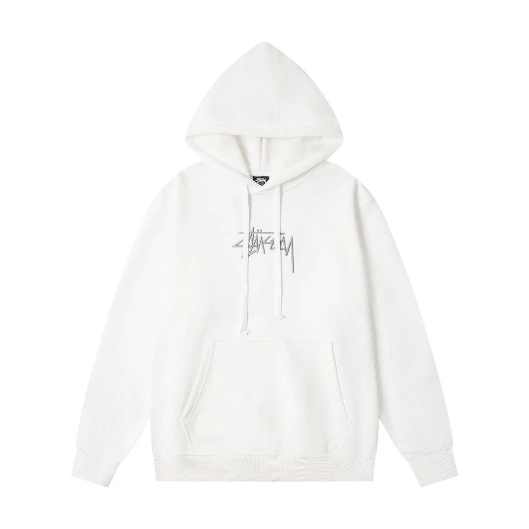 - Stussy Chest Logo Embroidered Hooded Retro American Sweatshirt Unisex Style