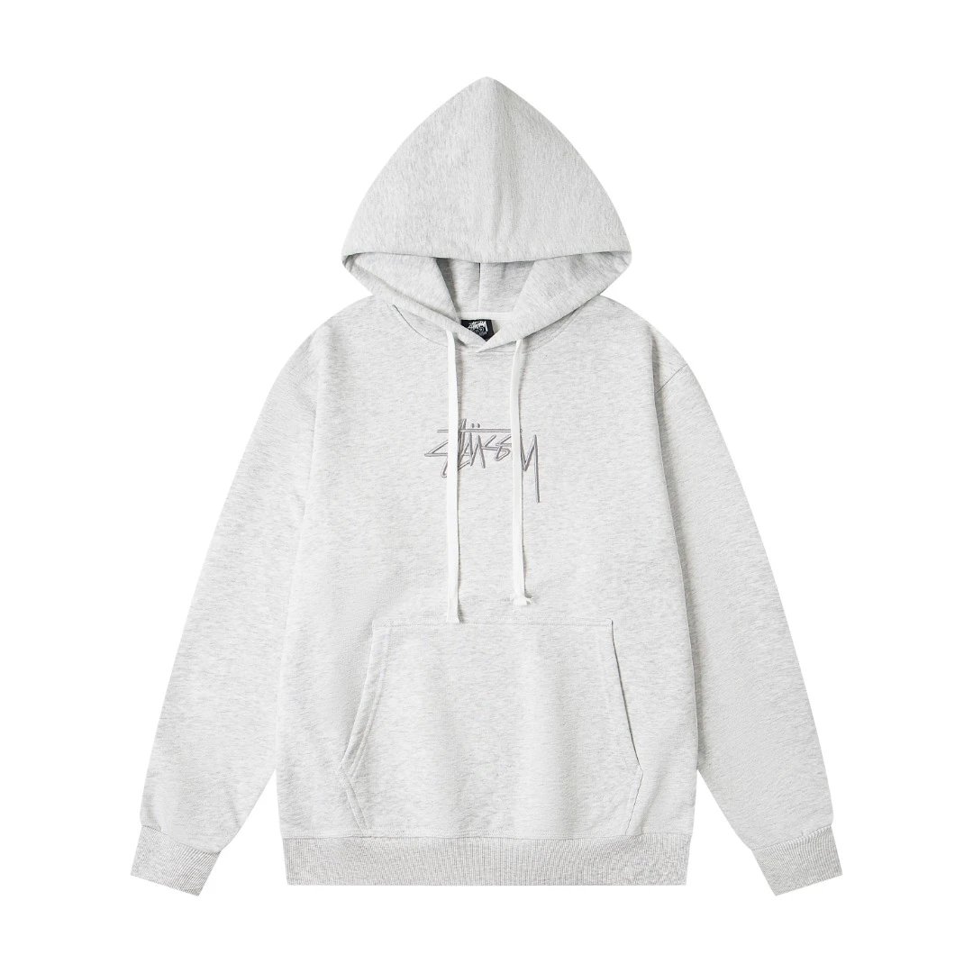 - Stussy Logo-Embroidered Hooded Retro American Sweatshirt
