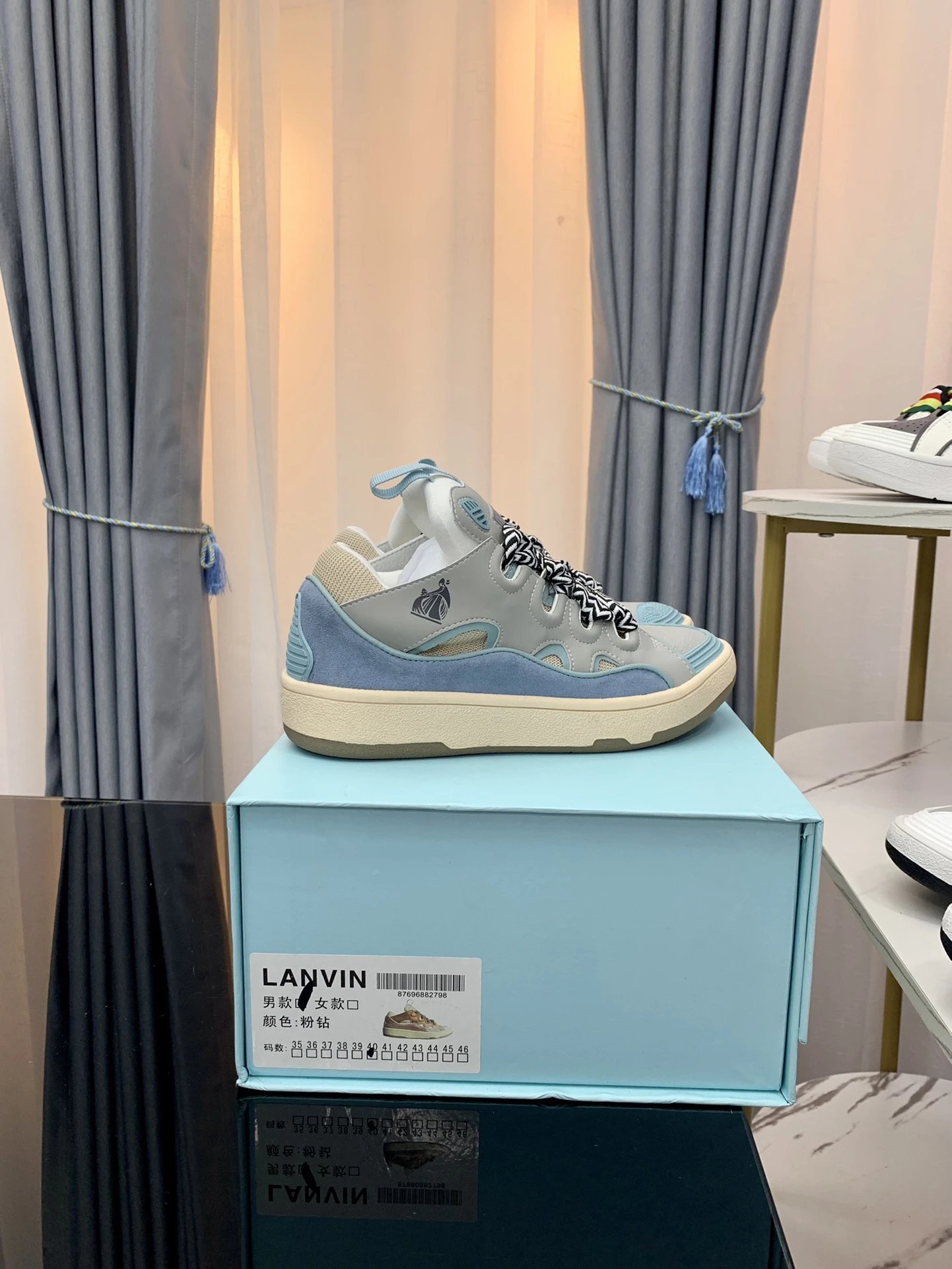 - LANVIN Aqua Blue Color-Blocked Sneakers