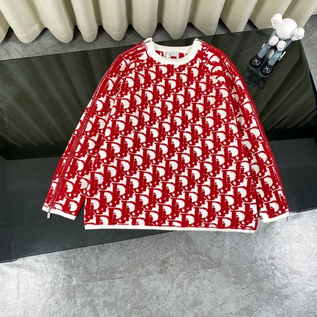 - dior 24fw New Arrival Cashmere Jacquard Towel Embroidery Zipper Long Sleeve Pullover Sweater