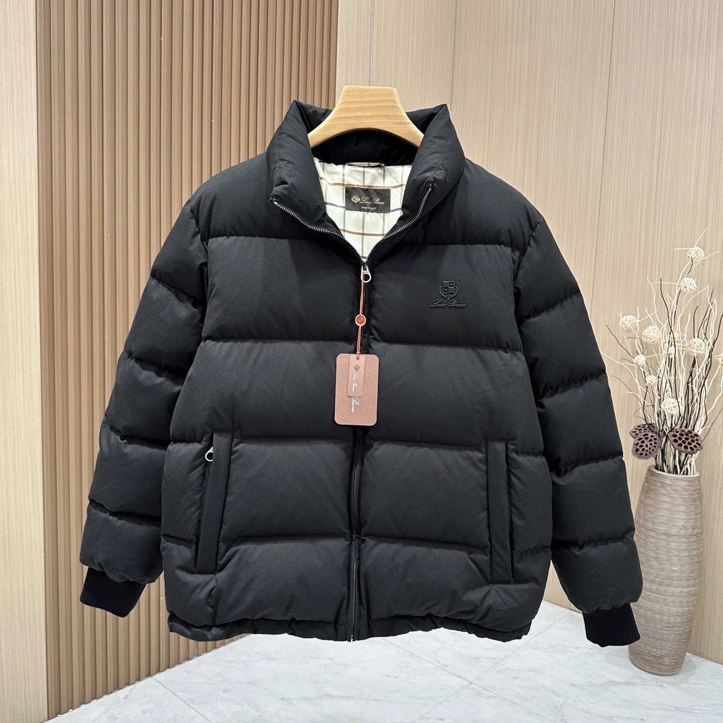 - Loro Piana Stand Collar Short Black Down Jacket