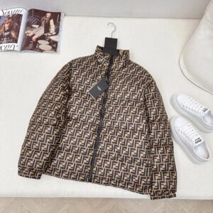 Fendi Down Jacket in Brown and Black Color Blocking