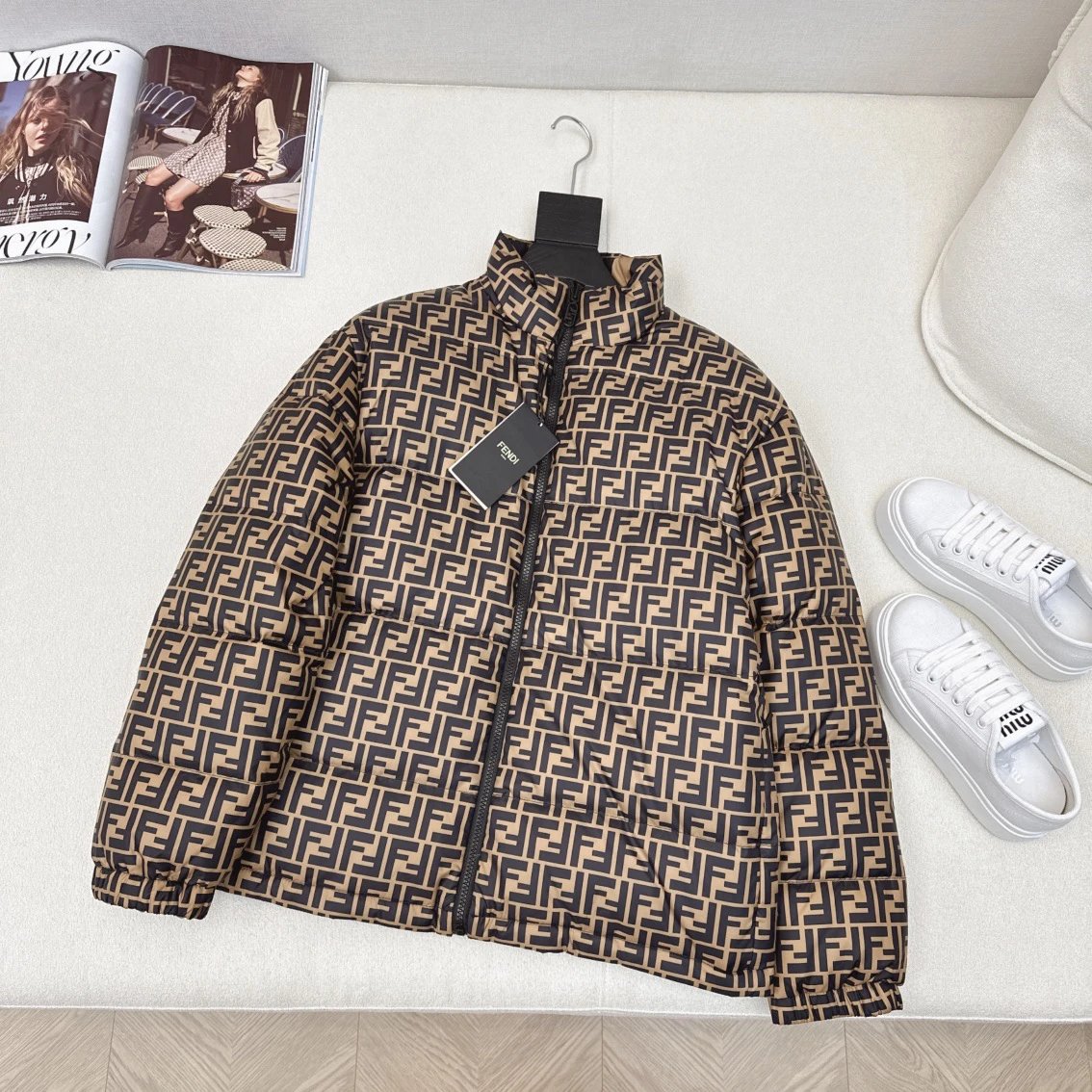 - Fendi Down Jacket in Brown and Black Color Blocking