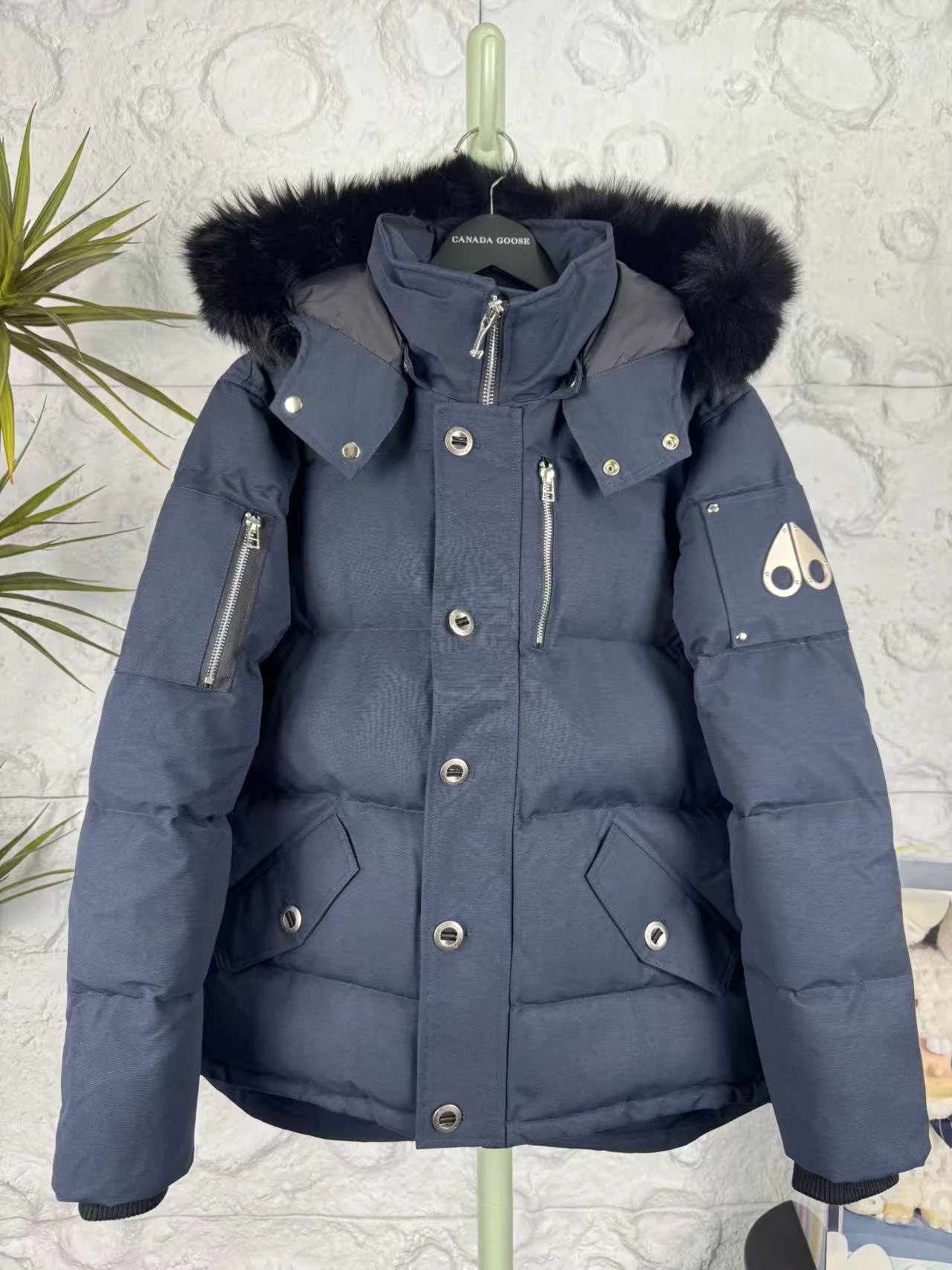 - Moose Knuckles Navy Blue Parka Down Jacket
