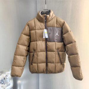 Jordan Stand Collar Short Down Jacket Brown Patchwork Dark Brown