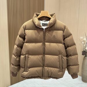 Loro Piana Camel Brown Short Stand Collar Puffy Puffer Jacket