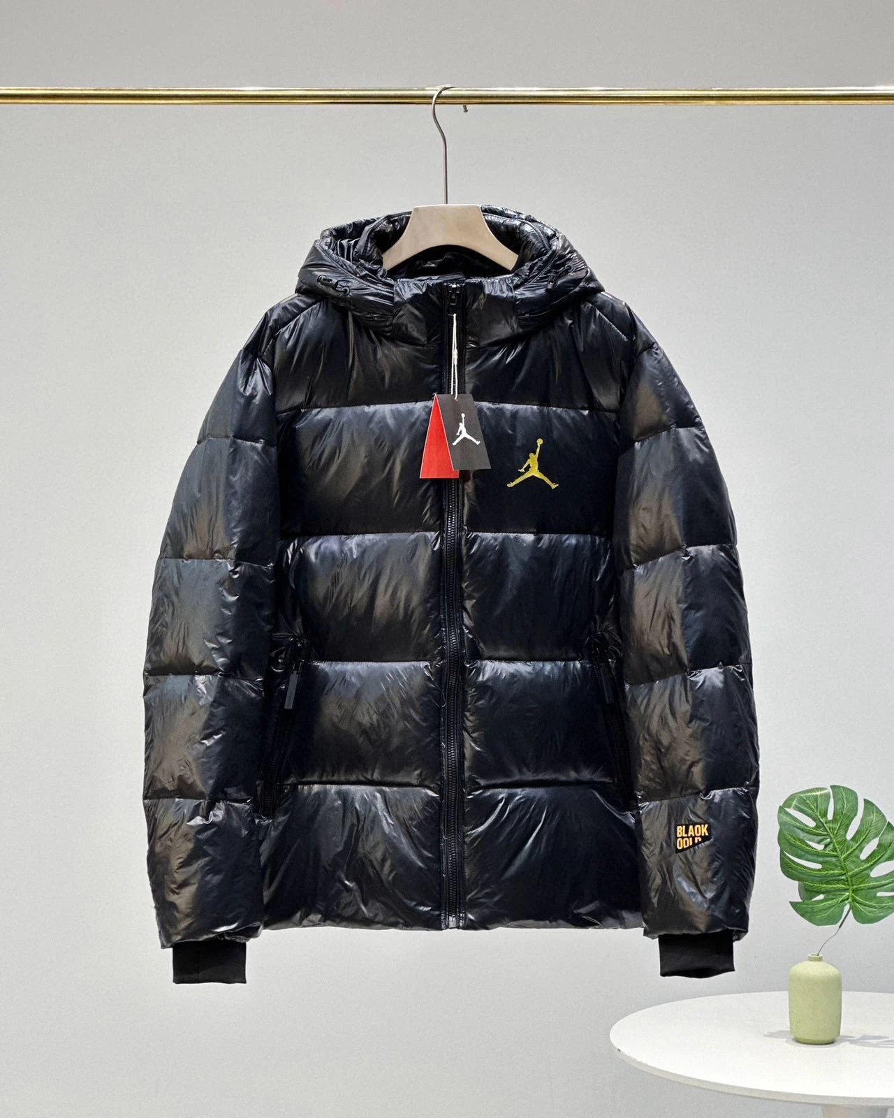 - Jordan Flyman Black Glossy Hooded Down Jacket