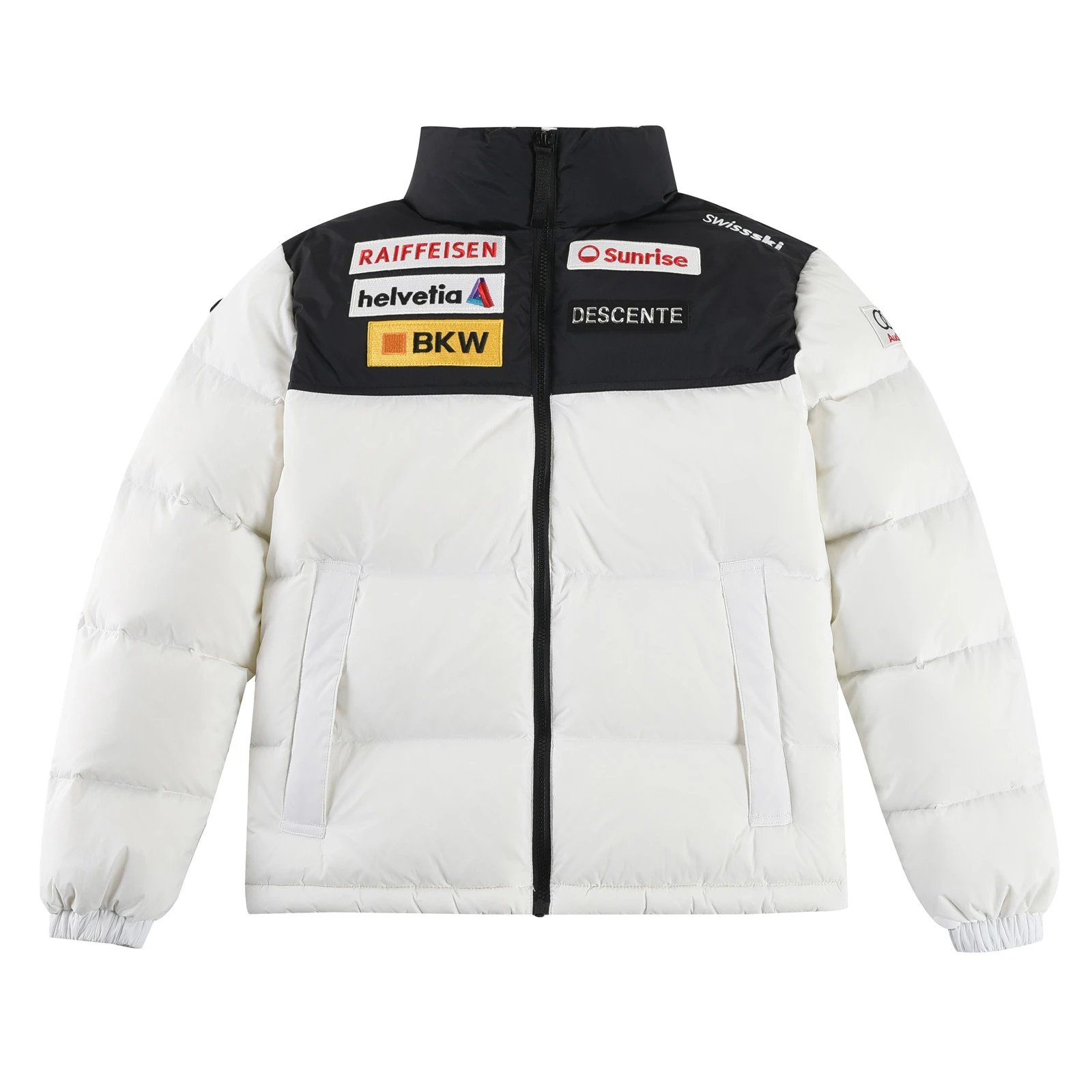 - DESCENTE Swiss Ski Series Down Jacket with Black and White Color-Blocking