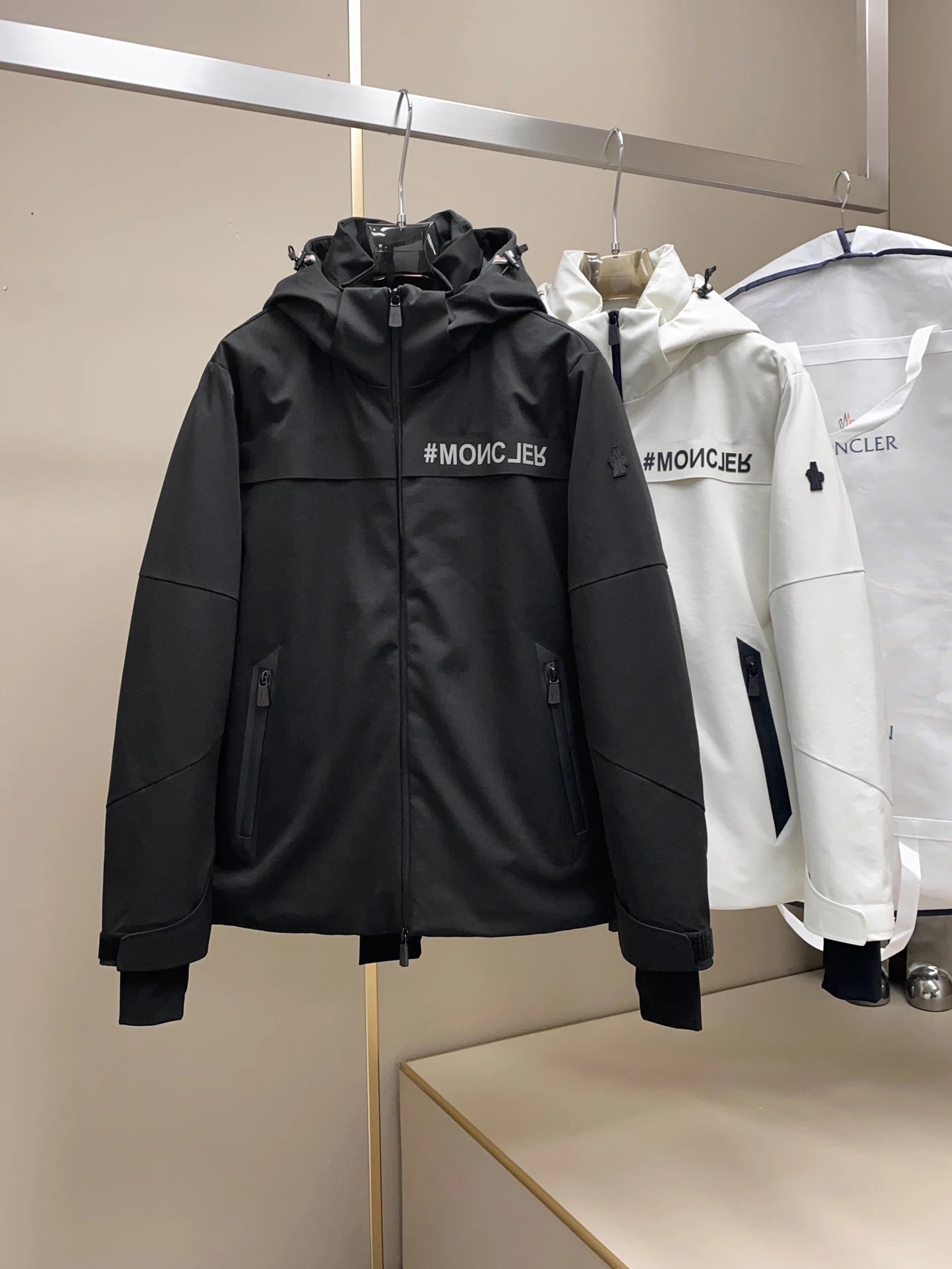 - Moncler Hooded Jacket Black White