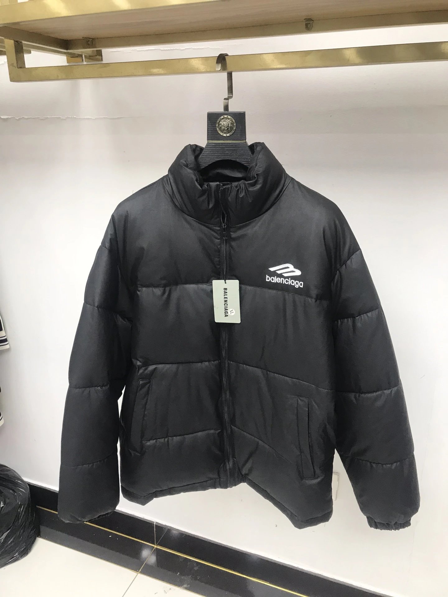 - Balenciaga Black Down Jacket with Stand Collar