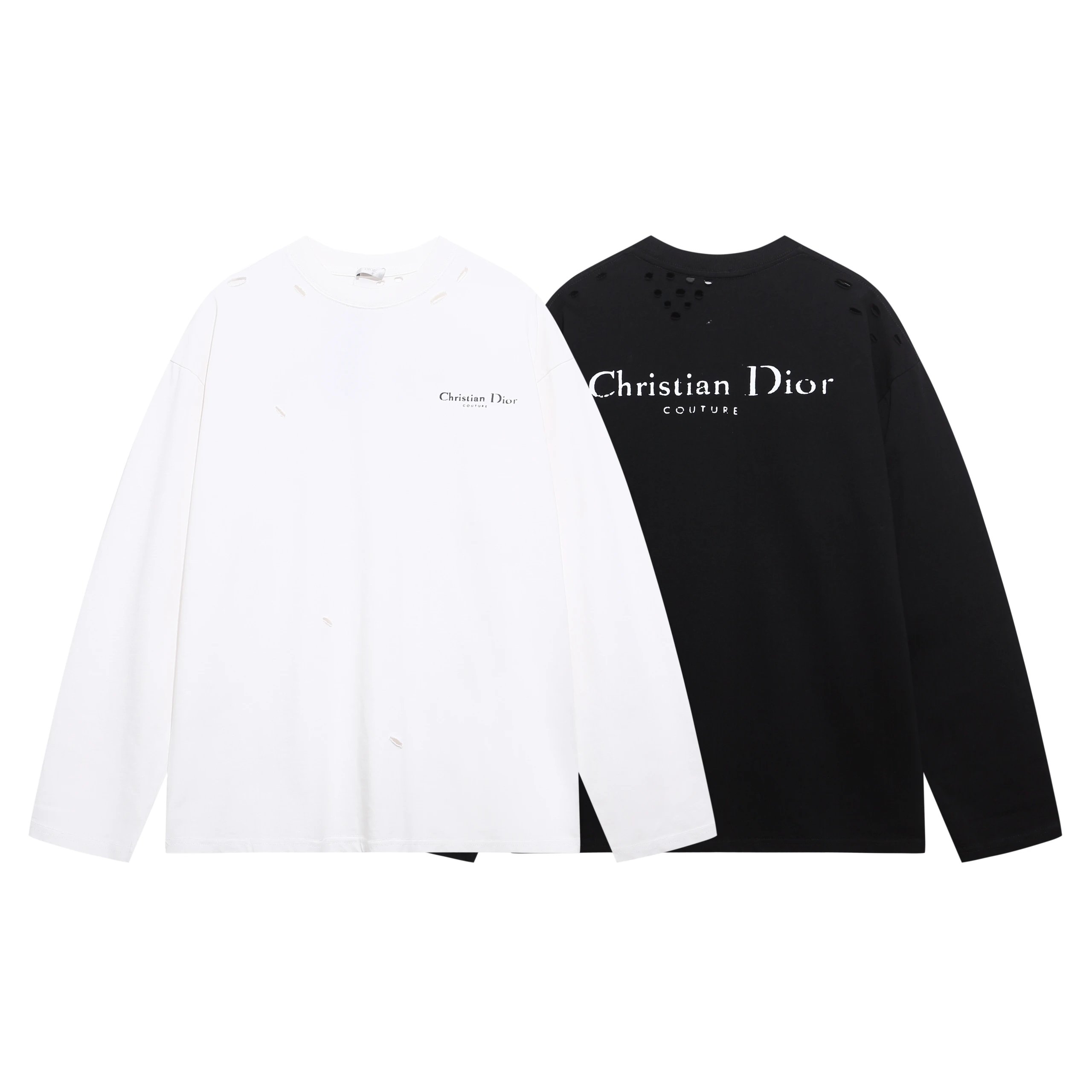 - Dior COUTURE Black & White Distressed Deconstructed Long-Sleeve Hoodie