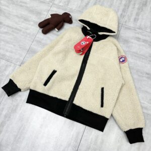 Canada Goose Shearling Light Beige & Black Hooded Jacket